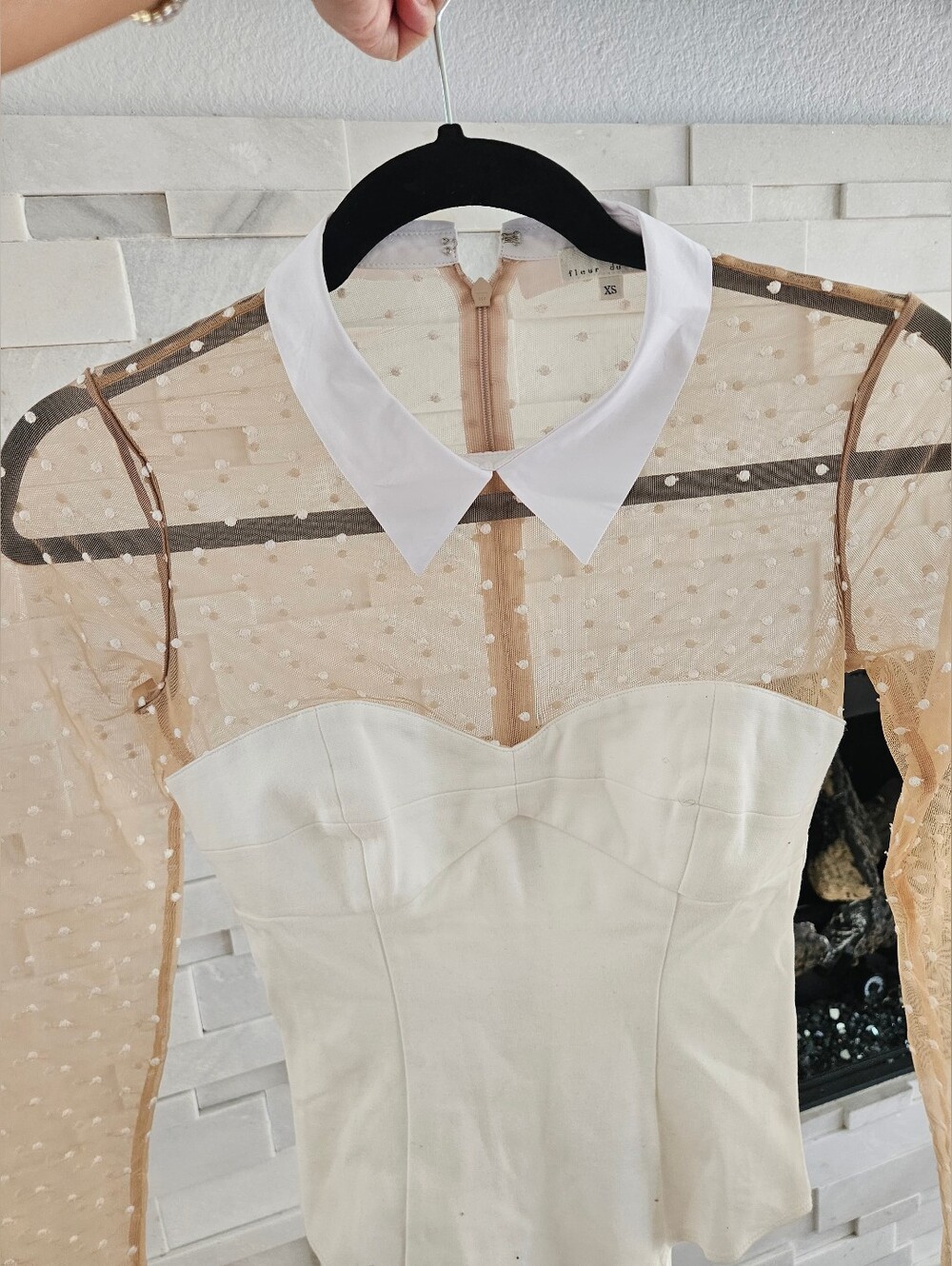 Fleur Du Mal Collared Bodysuit with Dotted Tulle Size Xs  $348 - Picture 12 of 12